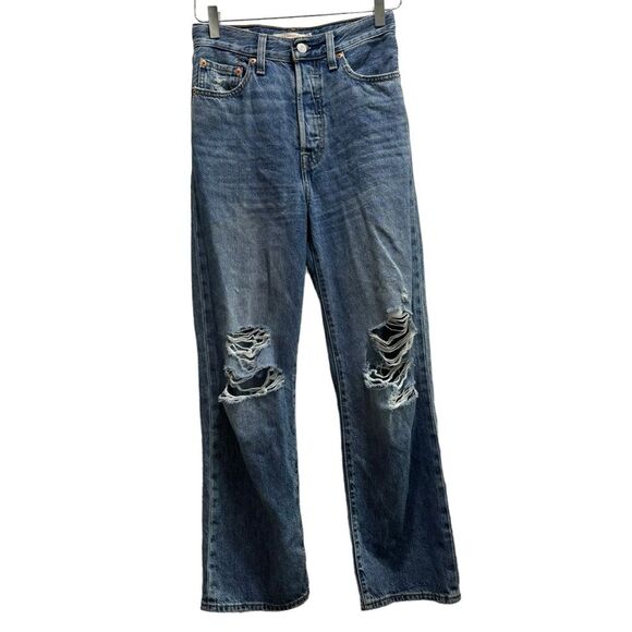 Levi's Ribcage Straight Ankle Jeans Size 24 Button fly distressed - Picture 7 of 16